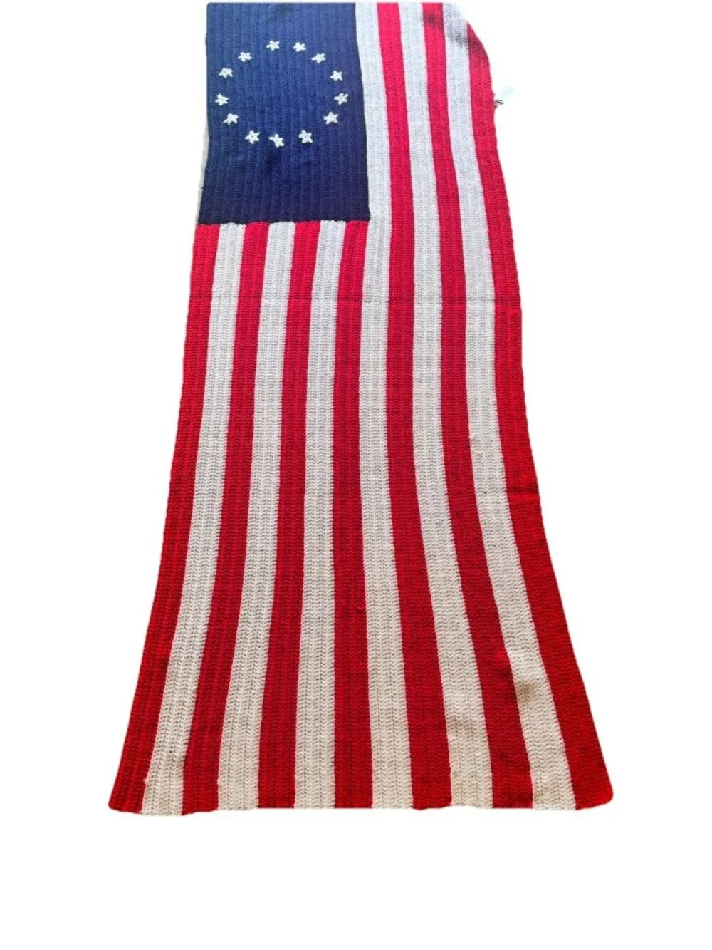 Vintage Crocheted American Flag Afghan Blanket Patriotic America 13 USA 89x33